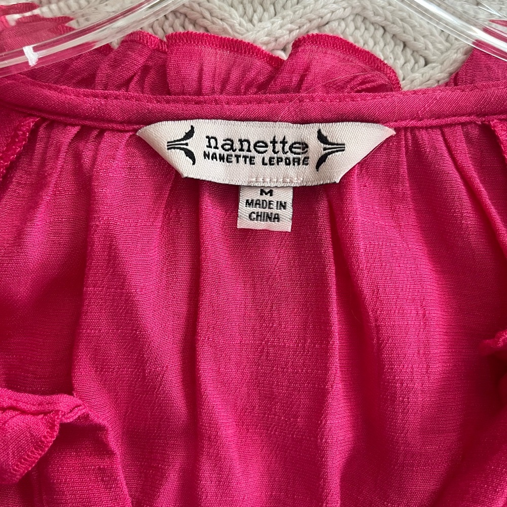 Nanette Lepore Fuchsia Ruffle Sleeve Blouse Women’s Size Medium - Picture 3 of 16